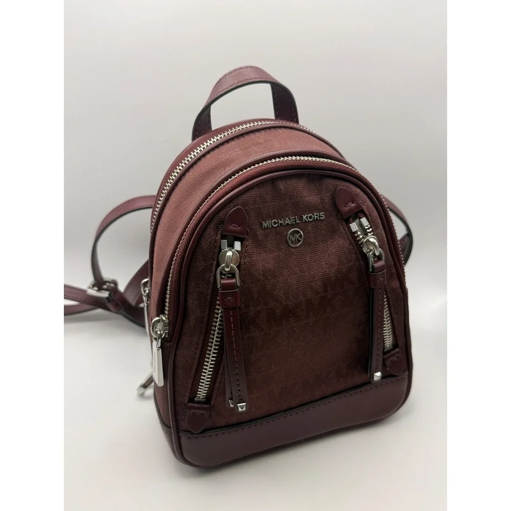 Michael Kors Rhea Extra Small‎ MK Logo Backpack Merlot Burgundy Convertible Bag